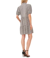 CeCe V-Neck Short Puff Sleeve Tiered Gingham Babydoll Dress