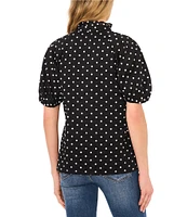 CeCe V Neck Short Puffed Sleeve Polka Dot Blouse