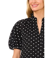 CeCe V Neck Short Puffed Sleeve Polka Dot Blouse