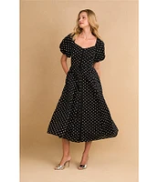 CeCe V Neck Short Puffed Sleeve Polka Dot Midi Dress