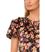 CeCe V-Neck Short Ruffle Sleeve Blouse