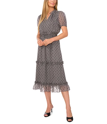 CeCe V Neck Short Sleeve Dotted Dress