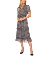 CeCe V Neck Short Sleeve Dotted Dress