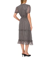 CeCe V Neck Short Sleeve Dotted Dress