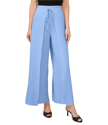 CeCe Wide Leg Pleated Front Asymmetrical Hem Crinkle Twill Pants