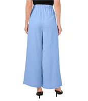 CeCe Wide Leg Pleated Front Asymmetrical Hem Crinkle Twill Pants