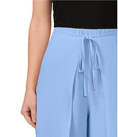 CeCe Wide Leg Pleated Front Asymmetrical Hem Crinkle Twill Pants