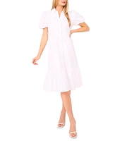 CeCe Woven Collared Neckline Short Bubble Sleeve Bow Tiered Midi Dress