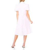 CeCe Woven Collared Neckline Short Bubble Sleeve Bow Tiered Midi Dress