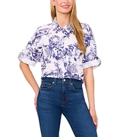 CeCe Woven Floral Print Collared Button Down Coordinating Top