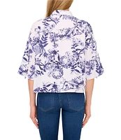 CeCe Woven Floral Print Collared Button Down Coordinating Top