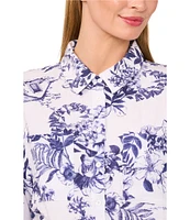CeCe Woven Floral Print Collared Button Down Coordinating Top