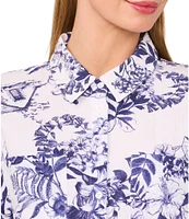 CeCe Woven Floral Print Collared Button Down Coordinating Top