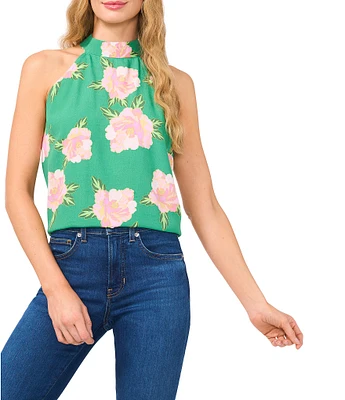 CeCe Woven Floral Print Halter Neck Sleeveless Tank