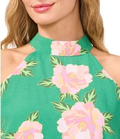 CeCe Woven Floral Print Halter Neck Sleeveless Tank