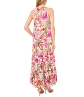 CeCe Woven Floral Print Halter Neckline Maxi A-Line Dress
