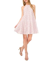 CeCe Woven Floral Print Halter Sleeveless Tiered Shift Dress