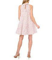 CeCe Woven Floral Print Halter Sleeveless Tiered Shift Dress