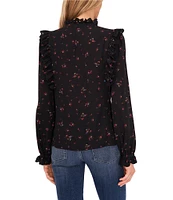 CeCe Woven Floral Print V-Neck Long Puff Ruffle Sleeve Blouse