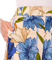 CeCe Woven Floral Print Wide Leg Pull-On Pants