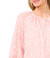 CeCe Woven Floral Round Neck Long Puff Sleeve Button Front Blouse