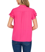 CeCe Woven Mandarin Collar Flutter Short Sleeve Blouse