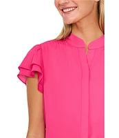 CeCe Woven Mandarin Collar Flutter Short Sleeve Blouse