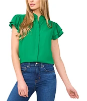 CeCe Woven Mandarin Collar Flutter Short Sleeve Blouse