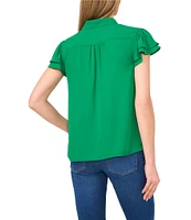 CeCe Woven Mandarin Collar Flutter Short Sleeve Blouse