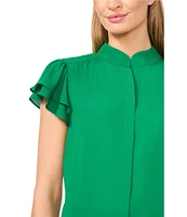 CeCe Woven Mandarin Collar Flutter Short Sleeve Blouse