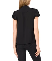 CeCe Woven Mandarin Collar Flutter Short Sleeve Blouse