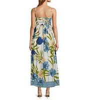 CeCe Woven Floral Print Square Neck Sleeveless Midi Dress