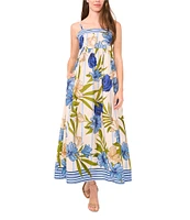 CeCe Woven Floral Print Square Neck Sleeveless Midi Dress