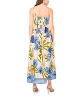 CeCe Woven Floral Print Square Neck Sleeveless Midi Dress