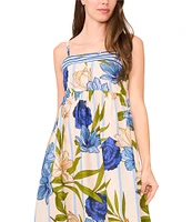 CeCe Woven Floral Print Square Neck Sleeveless Midi Dress