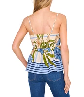 CeCe Woven Printed Square Neck Sleeveless Printed Tank