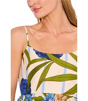 CeCe Woven Printed Square Neck Sleeveless Printed Tank