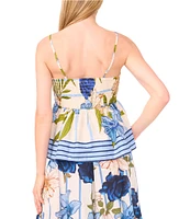 CeCe Coordinating Woven Printed Square Neck Sleeveless Printed Tank