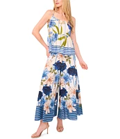 CeCe Coordinating Woven Printed Square Neck Sleeveless Printed Tank
