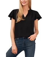 CeCe Woven Ruffle Short Sleeve V-Neck Blouse