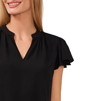 CeCe Woven Ruffle Short Sleeve V-Neck Blouse