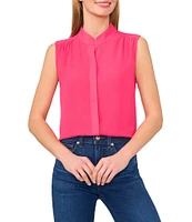 CeCe Woven Stand Collar Sleeveless Button Front Top