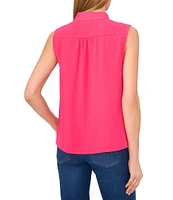 CeCe Woven Stand Collar Sleeveless Button Front Top