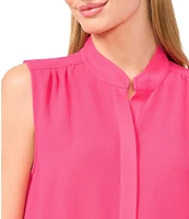 CeCe Woven Stand Collar Sleeveless Button Front Top