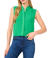 CeCe Woven Stand Collar Sleeveless Button Front Top