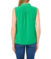 CeCe Woven Stand Collar Sleeveless Button Front Top