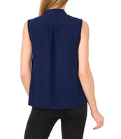 CeCe Woven Stand Collar Sleeveless Button Front Top