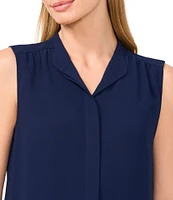 CeCe Woven Stand Collar Sleeveless Button Front Top