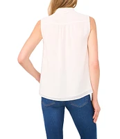 CeCe Woven Stand Collar Sleeveless Button Front Top