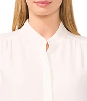 CeCe Woven Stand Collar Sleeveless Button Front Top
